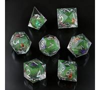 ORUZA 7 PCS Polyhedral Liquid Core DND Dice, Resin Sharp Edge Quicksand D&D Dice Set for Dungeons and Dragons RPG MTG Role Playing Game Dice D20 D12 D10 D8 D6 D4 D%