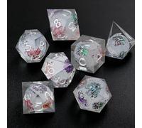 ORUZA 7 PCS Polyhedral Liquid Core DND Dice, Resin Sharp Edge Quicksand D&D Dice Set for Dungeons and Dragons RPG MTG Role Playing Game Dice D20 D12 D10 D8 D6 D4 D%