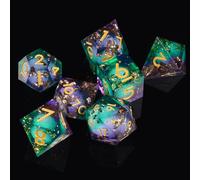 ORUZA 7 PCS Polyhedral Liquid Core DND Dice, Resin Sharp Edge Quicksand D&D Dice Set for Dungeons and Dragons RPG MTG Role Playing Game Dice D20 D12 D10 D8 D6 D4 D%