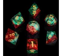 ORUZA 7 PCS Polyhedral Liquid Core DND Dice, Resin Sharp Edge Quicksand D&D Dice Set for Dungeons and Dragons RPG MTG Role Playing Game Dice D20 D12 D10 D8 D6 D4 D%