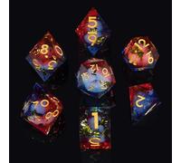 ORUZA 7 PCS Polyhedral Liquid Core DND Dice, Resin Sharp Edge Quicksand D&D Dice Set for Dungeons and Dragons RPG MTG Role Playing Game Dice D20 D12 D10 D8 D6 D4 D%