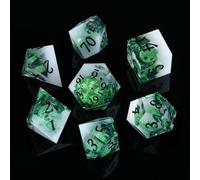 ORUZA 7 PCS Polyhedral Liquid Core DND Dice, Resin Sharp Edge Quicksand Dice D&D Dice Set for Dungeons and Dragons RPG MTG Role Playing Game Dice D20 D12 D10 D8 D6 D4 D%