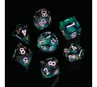 ORUZA 7 PCS Polyhedral Liquid Core DND Dice, Resin Sharp Edge Quicksand Dice D&D Gold Foil Dice Set for Dungeons and Dragons RPG MTG Role Playing Game Dice D20 D12 D10 D8 D6 D4 D%