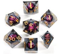 ORUZA 7 PCS S Dragon Eye DND Dice Liquid Core D&D Dice Resin Sharp Edge Polyhedral Octopus Dice Set for Dungeons and Dragons Role Playing Die D20 D12 D10 D8 D6 D4 D%