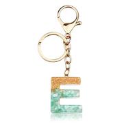 ORUZA Alphabet Initial Letter Keychain, Gold Light Blue Initial Letter Keyring with Butterfly Tassel Pendant Resin Alphabet Key Ring for Women Wallet Purses (E)