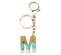 ORUZA Alphabet Initial Letter Keychain, Gold Light Blue Initial with Butterfly Tassel Pendant Resin Letter Key Ring for Women Wallet Purses (M)