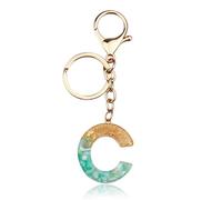 ORUZA Alphabet Initial Letter Keychain, Gold Light Blue Initial with Butterfly Tassel Pendant Resin Letter Key Ring for Women Wallet Purses (C)