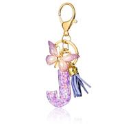 ORUZA Alphabet Initial Letter Keychain, Purple Initial with Butterfly Tassel Pendant Resin Key Ring for Women Wallet Purses J