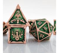 ORUZA DND Metal Dice Set, 7 PCS Polyhedral Dice Set D&D Metal Copper Green Skull Craved Dice for Dungeons and Dragons RPG MTG Pathfinder Role Playing Tabletop Games
