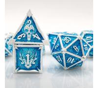 ORUZA DND Metal Dice Set, 7 PCS Polyhedral Dice Set D&D Metal Silver Skull Craved Dice for Dungeons and Dragons RPG MTG Pathfinder Role Playing Tabletop Games