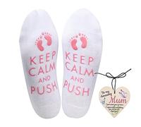 ORUZA Funny Maternity Socks For The Mummy To Be, Keep Calm And Push Pregnancy socks, Novelty Socks for Women, Socks Mum to Be Gifts with Wooden Heart Keepsake Card