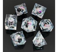 ORUZA Liquid Core DND Dice Set Resin Sharp Edge D&D Cat Dice 7 PCS | Polyhedral Quicksand DND Dice Set for Dungeons and Dragons RPG MTG Role Playing Game D20 D12 D10 D8 D6 D4 D% Dice