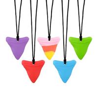 ORUZA Sensory Chew Necklace, 5 PCS Shark Shape Silicone Chew Necklace for Teething, ADHD, Autism, Biting Needs, Oral Motor Chewy Teether for Autistic Children Baby Boys&Girls