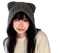 Orvila Fairy Grunge Beanie Y2K Bear Ears Hat Crochet Slouchy Hat Winter Warm Knitted Alt Headwear Accessories, Gray, One Size