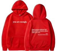 ORWMX You Are Enough Hoodie,Dear Person Behind Me Hoodie,Dear Person Behind Me Sweatshirt for Women Mens (Red,L)