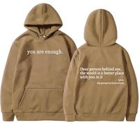 ORWMX You Are Enough Hoodie,Dear Person Behind Me Hoodie,Dear Person Behind Me Sweatshirt for Women Mens (Brown,3XL)