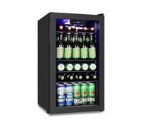ORYMUSE 3.2 Cu.Ft Beverage Refrigerator, 130 Can Mini Fridge with Glass Door & Digital Temperature Control, Compressor Cooling Freestanding Cooler for Soda, Beer, Wine, Home, Office & Bar - Black