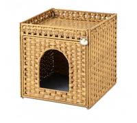 ORYQELVA Cat Litter Box Enclosure, Extra Large Hidden PE Rattan Natural,Spacious Double Door PE Rattan Cat Washroom Bench, Side Table Look, Metal Frame
