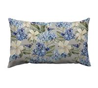 Orythyra Cushion Cover 30x50cm Hydrangea Hibiscus Iris Bird Blue Green Floral Cotton Linen Pillow Cover Decorative Throw Pillows Farmhouse Decor for Home Cushion Case 12 x 20 Inch