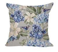 Orythyra Cushion Cover 45x45cm Hydrangea Hibiscus Iris Bird Blue Green Floral Cotton Linen Pillow Cover Decorative Throw Pillows Farmhouse Decor for Home Cushion Case 18x18 Inch