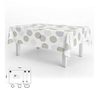 ORYX Rectangular Oilcloth Tablecloth Circles Beige Waterproof Stain Resistant PVC 140 x 250 cm Cut to Size Indoor and Outdoor Use