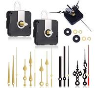 Oryzium 2 Pcs Silent Quartz Clock Mechanism Movement Long and Short Shaft DIY Quartz Wall Clock Mechanisms Battery Powered,Motor Replacement Repair Parts Kits (Black-Gold)