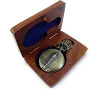 Orzaa Full Hunter Pocket Watch with Chain Big Ben Tower On Cover Roman Dial Pendant Necklace Locket Wooden Box, Brown, Strap