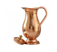 Orzaa Vidwan Pure Copper Water Jug, 1500ml, with Lid, Hammered Design, Handmade, for Home and Kitchen
