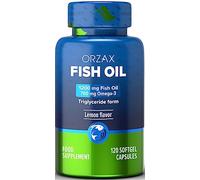 Orzax Fish Oil 1200 mg, EPA&DHA, Triglyceride Form Burpless Omega 3, Lemon Flavor, Supports Heart, Brain, Eyes, and Joints, 120 Softgels,60 Day Supply