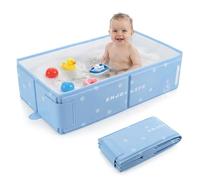 Orzbow Baby Bath Tub, Portable Toddler Bath with Temperature Sticker, Collapsible Baby Bath for Infant 6 Months+, Easy to Clean, Stable & Durable, Folds to Store, Baby Travel Essentials, Blue