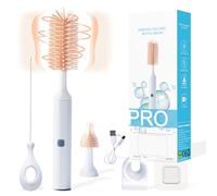 Orzbow Electric Baby Bottle Brushes for Cleaning,3 in 1 Waterproof Silicone Baby Bottle Brush,Nipple Brush,Straw Cleaner,Two-speed Cleaning Mode,360°Rotating Cleaning,1200mAh,Long Handle (Light Pink)