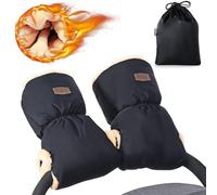 Orzbow Faux Sheepskin Pushchair Hand Muff,Fleece Pram Gloves Stroller Mittens,Warm Buggy Hand Warmer,Winter Waterproof Windproof Anti-Freeze Extra Thick Handmuff for Pram Accessories (Black)