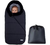 Orzbow Footmuff for Pushchair Universal Footmuff for Stroller, Winter Cosy Toes for Buggy with Removable Fur Collar, Weatherproof Pram Footmuff with Adjustable Zipper & Warm Coral Velvet Liner, Black