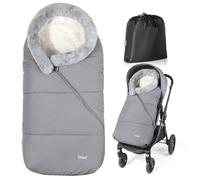 Orzbow Footmuff for Pushchair Universal Footmuff for Stroller, Winter Cosy Toes for Buggy with Removable Fur Collar, Weatherproof Pram Footmuff with Adjustable Zipper & Warm Liner, Light Grey