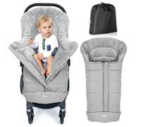 Orzbow Footmuff for Pushchair Universal, Large Pushchair & Pram Footmuffs with Drawstring, Waterproof Cosy Toes for Buggy with Warm Fleece, Anti-Slip Back, Reflective Strip, Easy Access, Light Grey