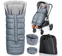 Orzbow Footmuff for Pushchair Universal, Long Pram Footmuff w/Zip, Waterproof Cosy Toes for Pram w/Adjustable Extra Length, Anti-Slip, Easy Access, Warm Coral Fleece, 97 * 44cm/117 * 44cm, Grey