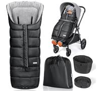Orzbow Footmuff for Pushchair Universal, Long Pram Footmuff w/Zip, Waterproof Cosy Toes for Pram w/Adjustable Extra Length, Anti-Slip, Easy Access, Warm Coral Fleece, 97 * 44cm/117 * 44cm, Black