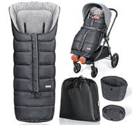 Orzbow Footmuff for Pushchair Universal, Long Pram Footmuff w/Zip, Waterproof Cosy Toes for Pram w/Adjustable Extra Length, Anti-Slip, Easy Access, Warm Coral Fleece, 97 * 44cm/117 * 44cm, Dark Grey
