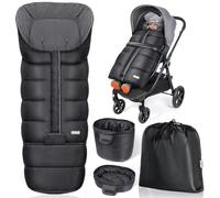 Orzbow Footmuff for Pushchair Universal, Long Pram Footmuff w/Zip, Waterproof Cosy Toes for Pram w/Adjustable Extra Length, Anti-Slip, Easy Access, Warm Polar Fleece, 97 * 44cm/117 * 44cm, Black