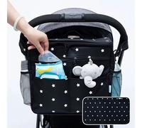 Orzbow Large Pram Bag, Waterproof 22L Stoller Organiser with Cup Holder, Multifunctional Buggy Bag with Removable Divider, Universal Fit, Adjustable Shoulder Strap, Extra 2 Hooks & Changing Mat, Black