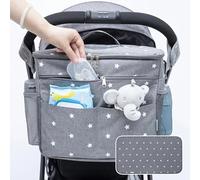 Orzbow Large Pram Bag, Waterproof 22L Stoller Organiser with Cup Holder, Multifunctional Buggy Bag with Removable Divider, Universal Fit, Adjustable Shoulder Strap, Extra 2 Hooks & Changing Mat, Grey