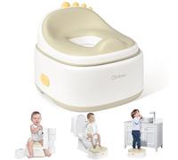Orzbow Potty Training Toilet Seat, Khaki | Multifunctional Portable Potty w/ Splash Guard, Stowable w/ Footstool, Minimalist Design, Easy Cleaning, Smooth and No-Burr