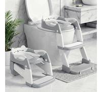 Orzbow Potty Training Toilet Seat with Steps, 2 in 1 Toddler Toilet Seat and Step, Portable Potty for Toddlers, Height Adjustable, Extended Pedal & PVC Cushion, Anti-Slip & Lightweight, Grey