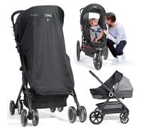 Orzbow Universal Pram Sun Shade, Breathable Sun Shade for Pram with Zip Window, UPF 50+ Stroller Sun Shade with PES Woven Fabric, Blackout Blind Pushchair Sun Shade Cover, Block 99% of UV, Black