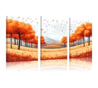 Orzech Canvas Wall Art Pictures: 3 Panel Autumn Forest Landscape Print, for Living Room, Bedroom, Office, Hotel, Café, Home Decor, 12×16 Inch