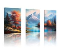 Orzech Canvas Wall Art Pictures: 3 Piece Autumn Mountain Landscape Painting, Ideal for Living Room, Bedroom, Office, Dining Room, Hotel, Café, and Home Décor