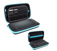 Orzly 3DS XL Case - Protective Hard Shell Portable Travel Case for 3DS Consoles with Slots for Games & Zip Pocket - Blue on Black