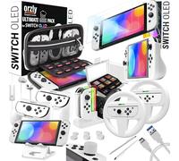 Orzly Accessories Kit bundle Compatible with Nintendo Switch OLED Console (NOT 2017 Edition compatible) Ultimate Geek Pack with Case and screen protector and much more - Ice White Gift boxed