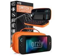 Orzly Carry Case for Nintendo Switch 2 2025 Console 7.9 inch Screen Protection Hard Case with Smart Storage for Accessories and Games Pockets Gift Box Edition (Orange Switch 2)