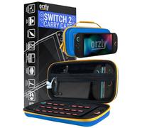 Orzly Carry Case for Nintendo Switch 2 2025 Console 7.9 inch Screen Protection Hard Case with Smart Storage for Accessories and Games Pockets Gift Box Edition (Blue/Yellow)